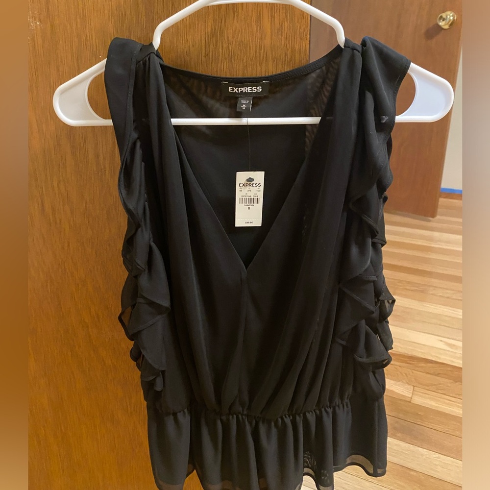 Black Ruffle Detail Blouse by Express
